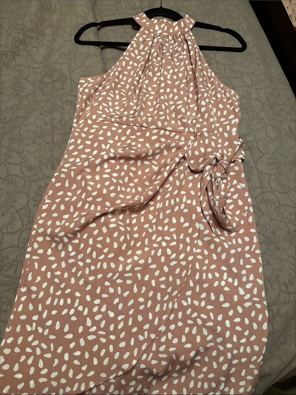 SHEIN Mauve Pink Halter Dress with White Dot Print